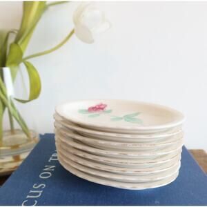 Set of 8 Koransha Vintage Arita Yaki Ware Porcelain Rose Scalloped Oval Plates